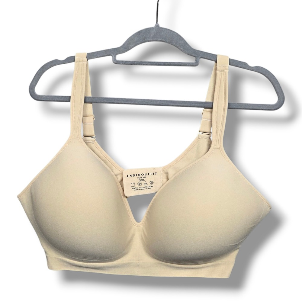 Under Outfit Perfect Neckline Bra Womens 3XL Wireless Padded Adjustable Sand‎